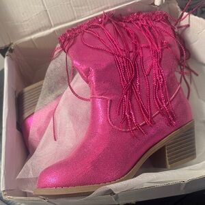 Pink Fringe Ankle Boots